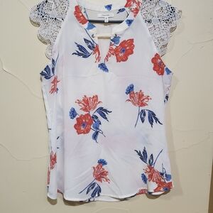 Maurices White and Red Floral Lace Blouse